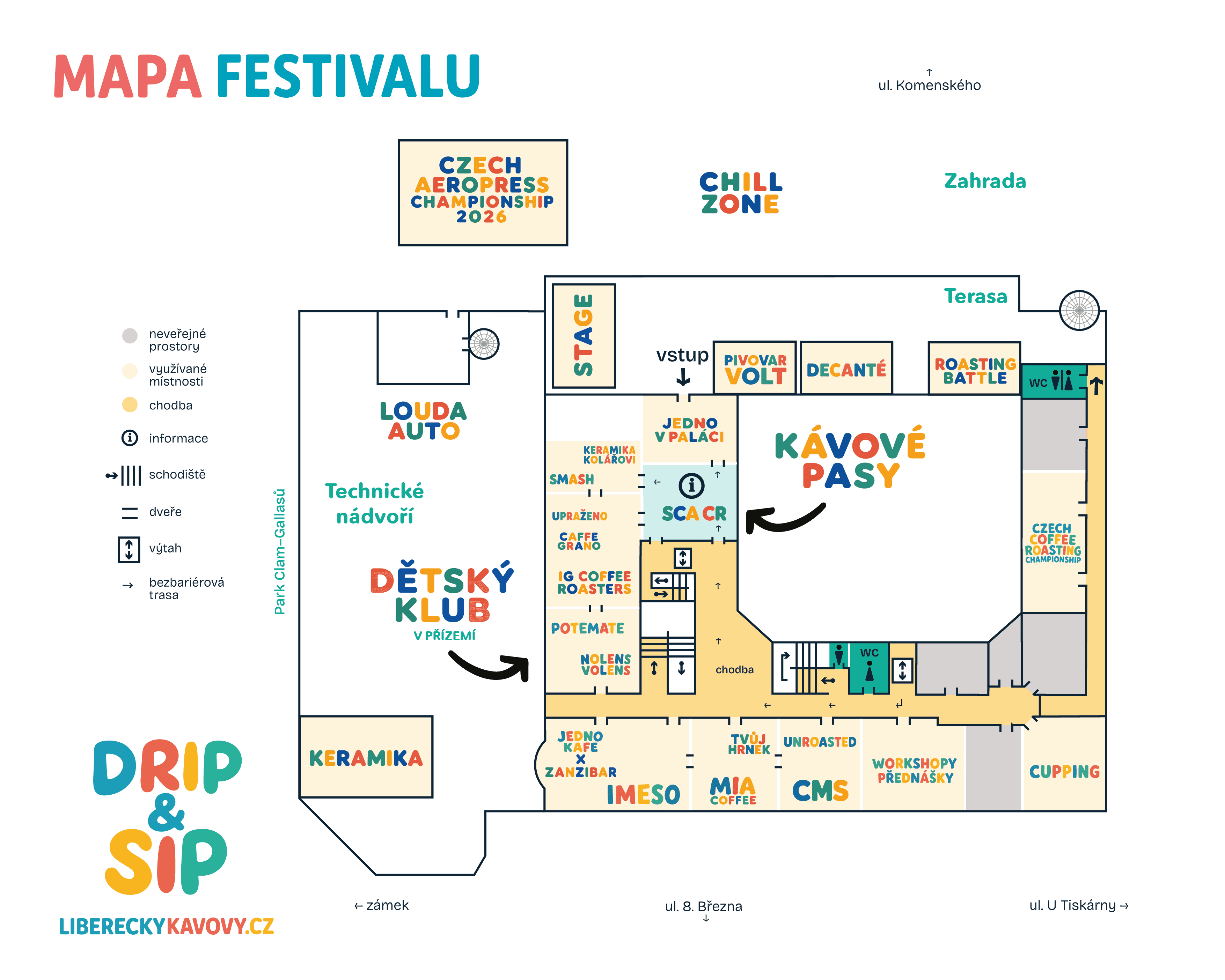 Orientační mapa areálu DRIP & SIP 2026